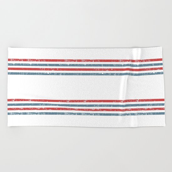 Maritime Beach Pattern- Red and Blue Stripes on White- Horizontal #Society6 Beach Towel