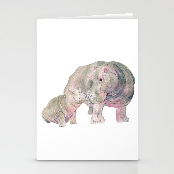 Mom and Baby Hippo Stationery Cards