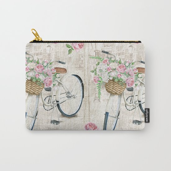 White bike & roses Carry-All Pouch