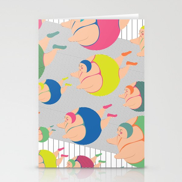 Synchronised Neon Swimmers Stationery Cards