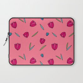 Tulips and Leaves Pattern on Coral Laptop Sleeve