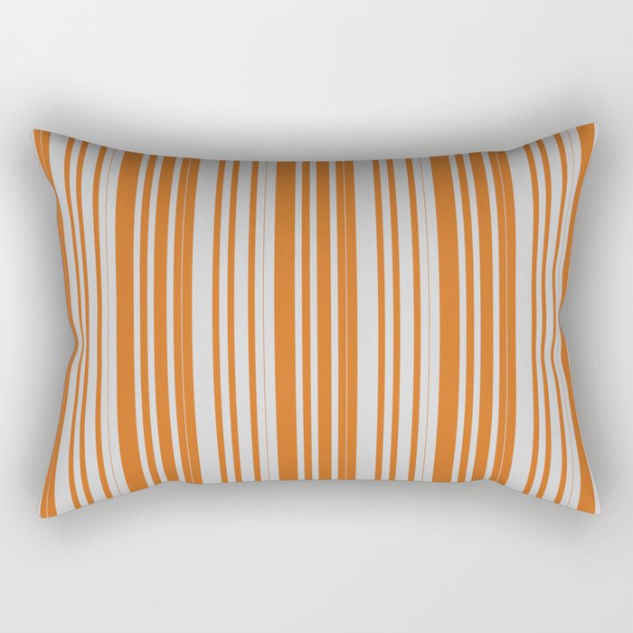Light Grey and Chocolate Colored Lined Pattern Rectangular Pillow