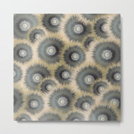 Spiked wheels Metal Print | Abstract, Digital, Explosions, Concentriccircles, Spikes, Gold, Grey, Illustration, Overlappingcircles, Metalcolors 