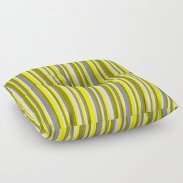 [ Thumbnail: Green, Yellow, Tan & Grey Colored Lined/Striped Pattern Floor Pillow ]