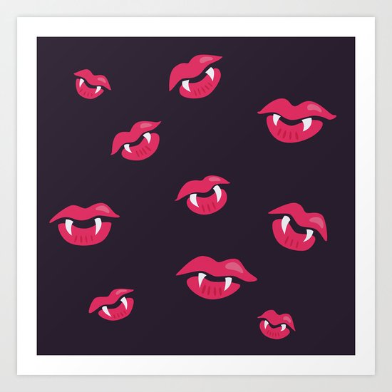 Pink Vampire Lips And Fangs Art Print