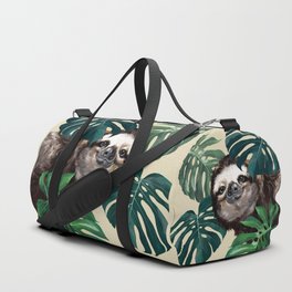 Sneaky Sloth with Monstera Duffle Bag