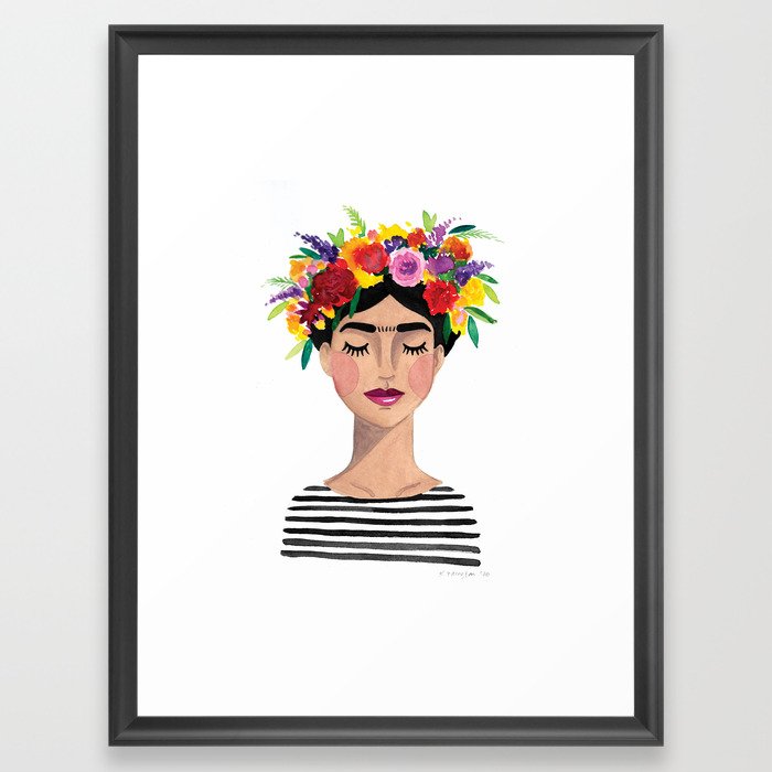 Floral Frida - Black & White Framed Art Print