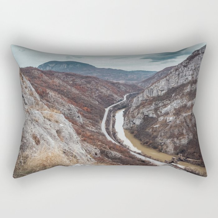 Beautiful photo of the canyon in Serbia, with river and the highway in the middle Rectangular Pillow