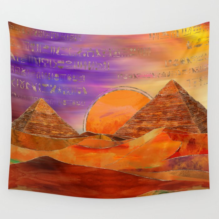 Egyptian pyramids abstract landscape Mixed Media Wall Tapestry