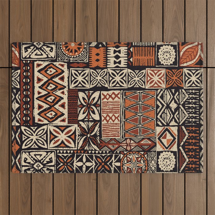Hawaiian style tapa tribal fabric abstract patchwork vintage vintage pattern Outdoor Rug