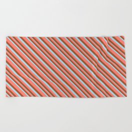 [ Thumbnail: Salmon, Sienna & Light Blue Colored Striped/Lined Pattern Beach Towel ]
