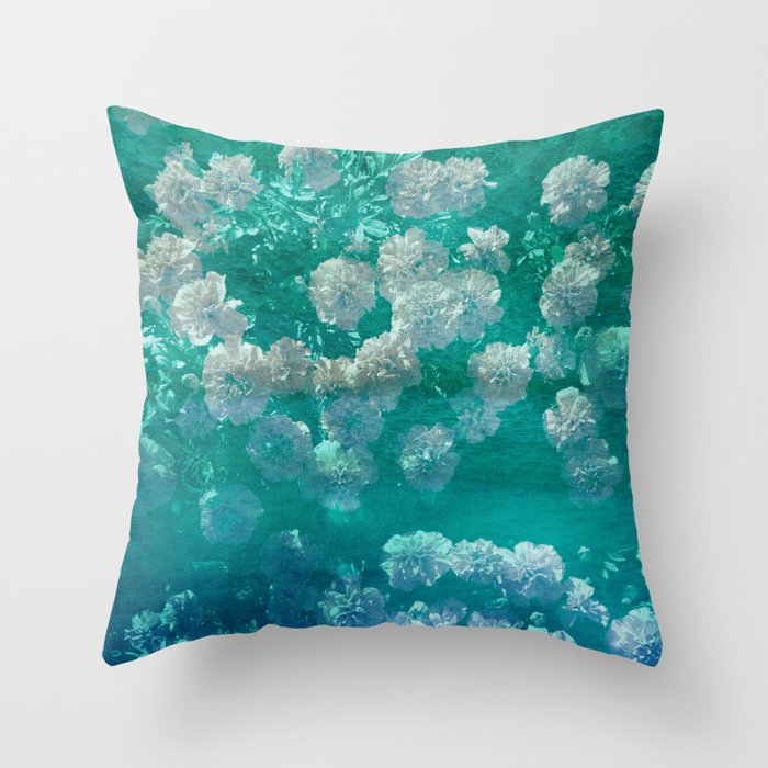 green floral vintage photo effect Throw Pillow
