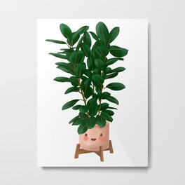Cute Plant Illustration,Ficus Elastica Plant Art Metal Print