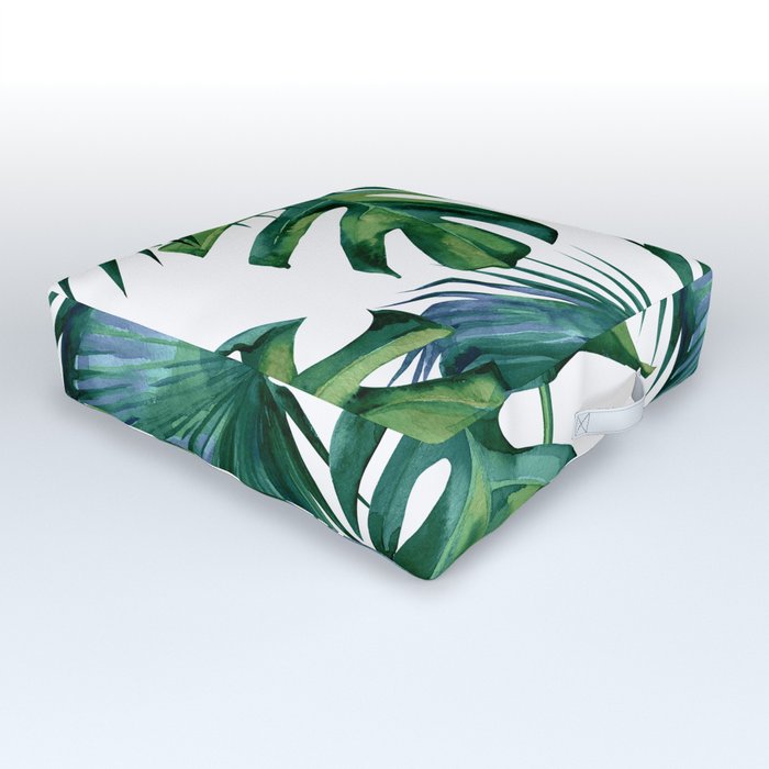 Classic Palm Leaves Tropical Jungle Green Outdoor Floor Cushion