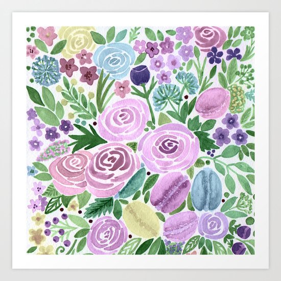 Watercolor . Macaroons in the colors . Art Print