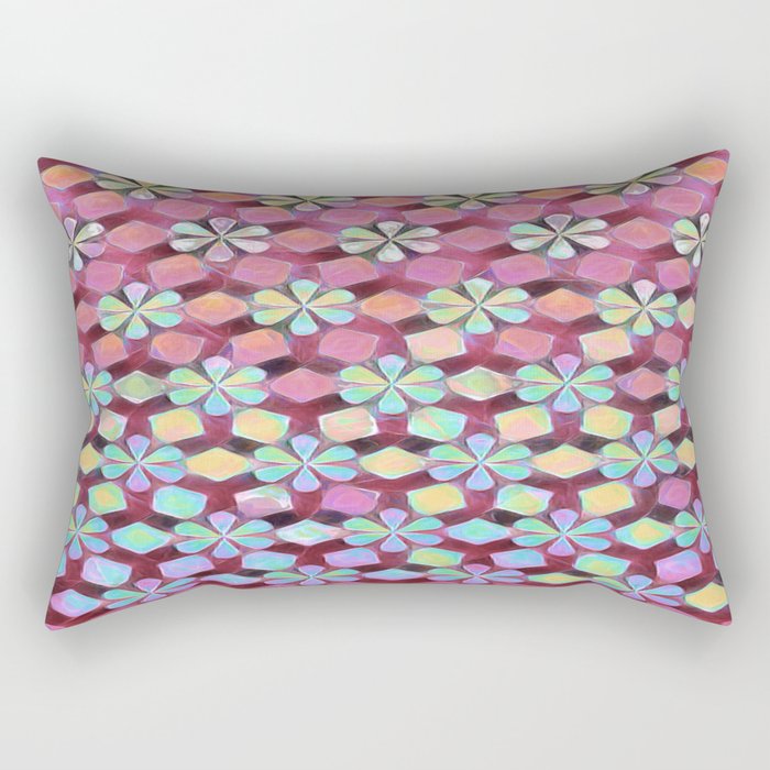 Geometric Flower Pattern Pink Aqua Green Blue Rectangular Pillow