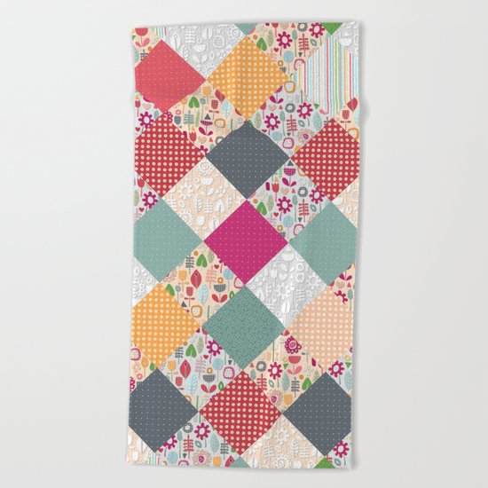 paper cut flower diamonds Beach Towel