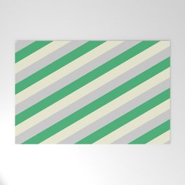 [ Thumbnail: Beige, Light Grey & Sea Green Colored Lined Pattern Welcome Mat ]