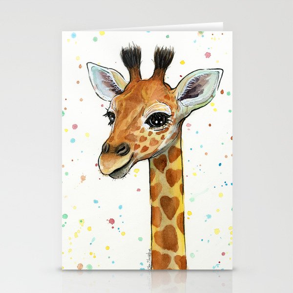 Baby Giraffe Nursery Print Watercolor Animal Portrait Hearts Stationery Cards By Art Prints Society6 Baby Giraffe Nursery Print Watercolor