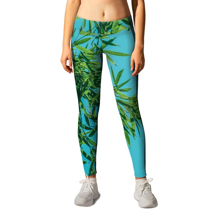 green bamboo branches and blue sky Leggings