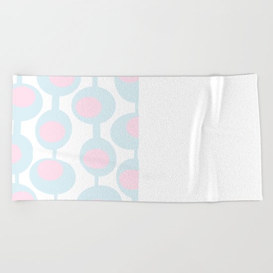 abstract 60ies circles and dots pattern in pink, white and aqua Beach Towel
