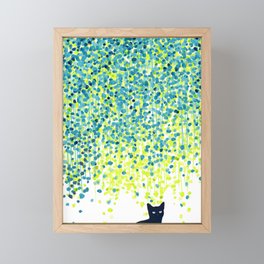 Cat in the garden under willow tree Framed Mini Art Print