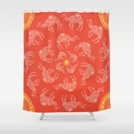 Greeting Beautiful card with camel. Frame of animal made in vintage. Seamless hand drawn map with camel desert. Shower Curtain