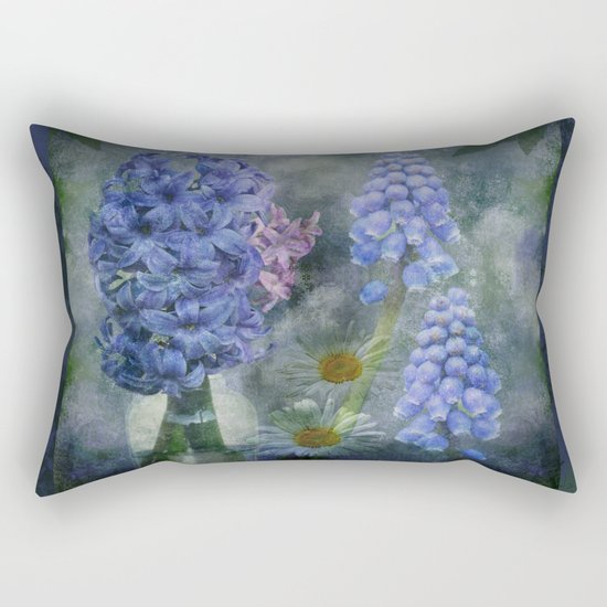 Painterly spring flowers on a grunge background Rectangular Pillow