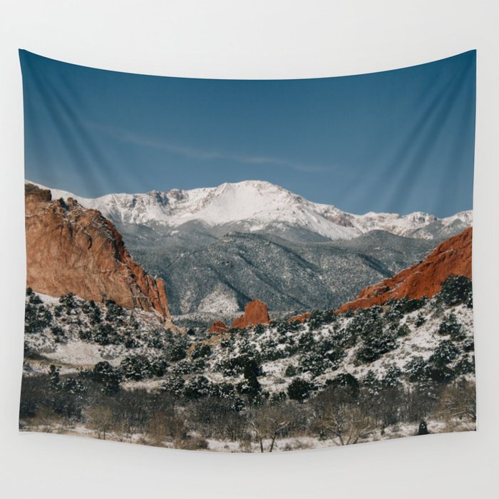 Snowy shop mountain tapestry