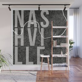 Nashville Mono Street Map Text Overlay Wall Mural