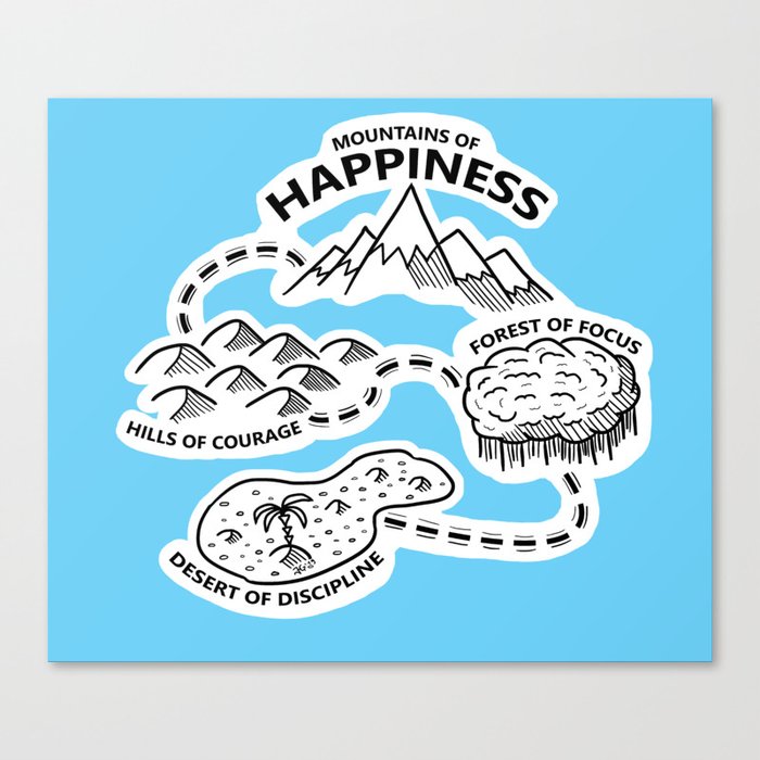 Motivational Map to Mountains of Happiness Canvas Print