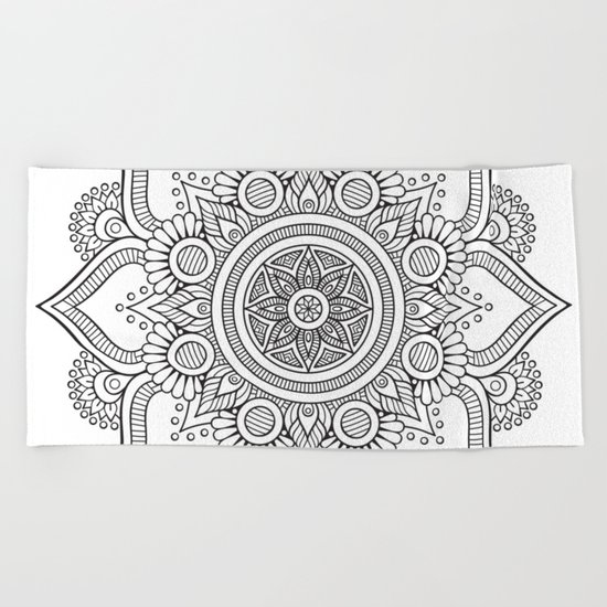 Black and white mandala Beach Towel