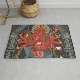 Tibetan Buddhism Ganesh Red Twelve Armed Area & Throw Rug