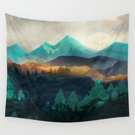 Green Wild Mountainside Wall Tapestry