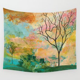 Pastel Abstract Landscape with Tree and Heart Wall Tapestry
