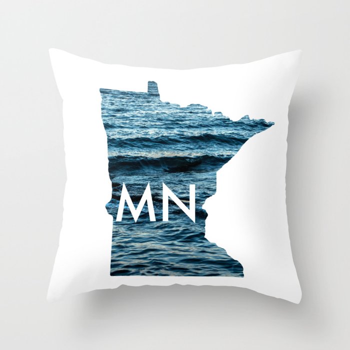 Minnesota Map Waves Throw Pillow