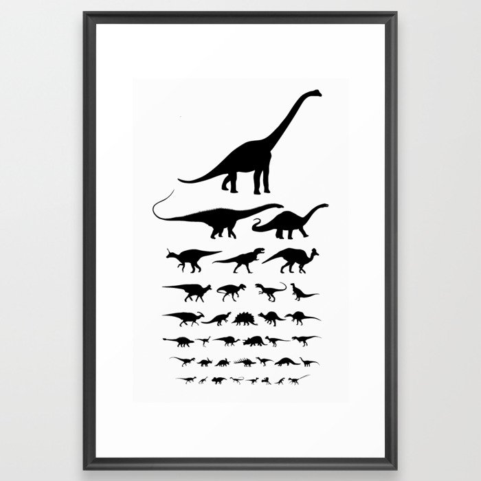Dinosaur Eye Chart (monochrome) Cretaceous and Jurassic periods Framed Art Print