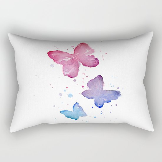 Butterflies Watercolor Abstract Splatters Rectangular Pillow