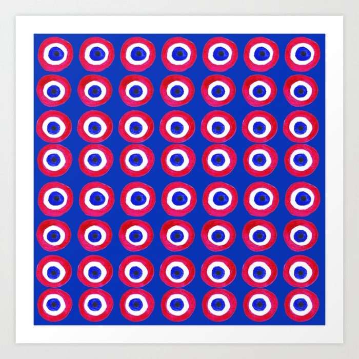 Donut Evil Eye Amulet Talisman - red on blue doughnut Art Print