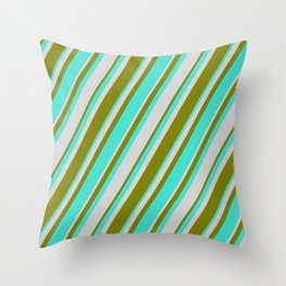 [ Thumbnail: Turquoise, Light Grey & Green Colored Lines/Stripes Pattern Throw Pillow ]