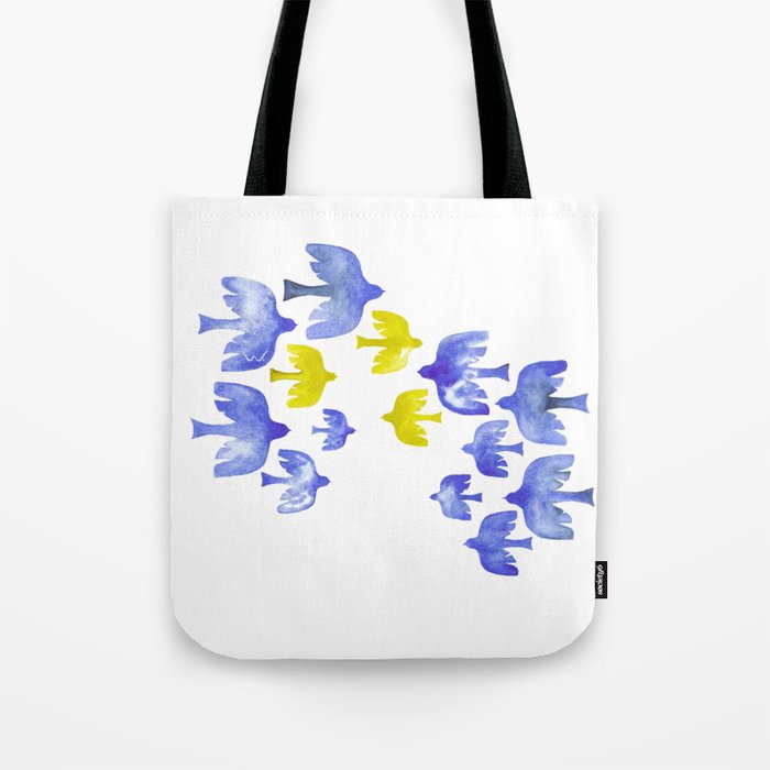 Flight blue and yellow birds  Tote Bag