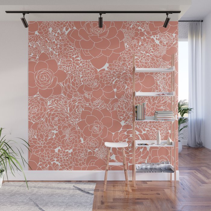 Succulents Line Drawing- Echeveria Pink Wall Mural