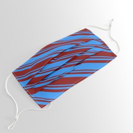 [ Thumbnail: Blue and Maroon Colored Pattern of Stripes Face Mask ]