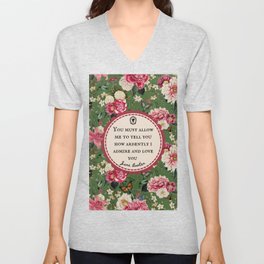 You Must Allow Me to Tell You Austen Quote, Romantic Literary Pride and Prejudice Vintage Floral Quote V Neck T Shirt