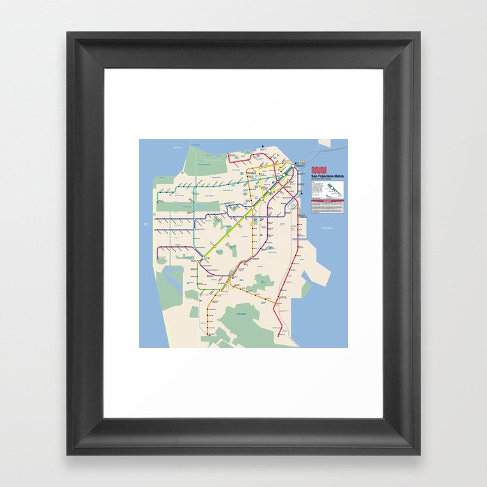 San Francisco MUNI Map - NYC Subway Style Framed Art Print
