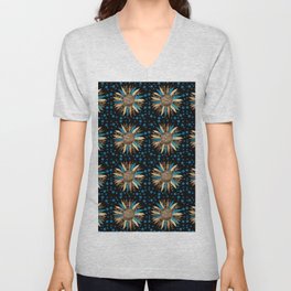 Sunflower In Black Blue hand drawn Polka Dot Background V Neck T Shirt