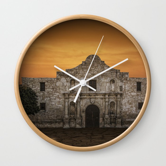 The Alamo Mission in San Antonio Texas with the Lonestar Flag Flying No.0256 A Fine Art Historical P Wall Clock