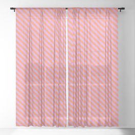 [ Thumbnail: Coral and Plum Colored Lined/Striped Pattern Sheer Curtain ]