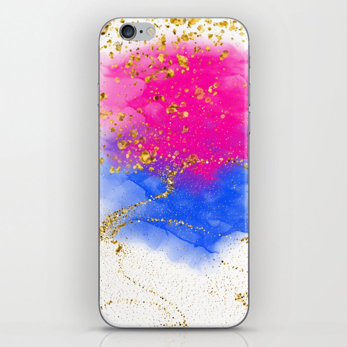 Pink And Blue Ombre With Gold Glitter iPhone Skin