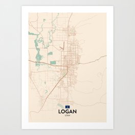 Logan, Utah, United States - Vintage City Map Art Print